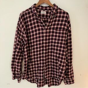 VTG J Crew Oarsman Mens XL Red Plaid Flannel Button Up Long Sleeve Y2K Preppy
